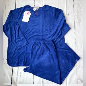 NWT Quacker Factory Terry Boatneck Top Cropped Pants Set Blue Rhinestone 2X